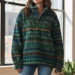 #800. Alpine Design Green Fair Isle 1/2 Snap Sherpa NWT